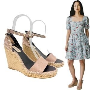 New Valentino Garavani Rockstud Wedge Espadrille Sandals Pink Size 36